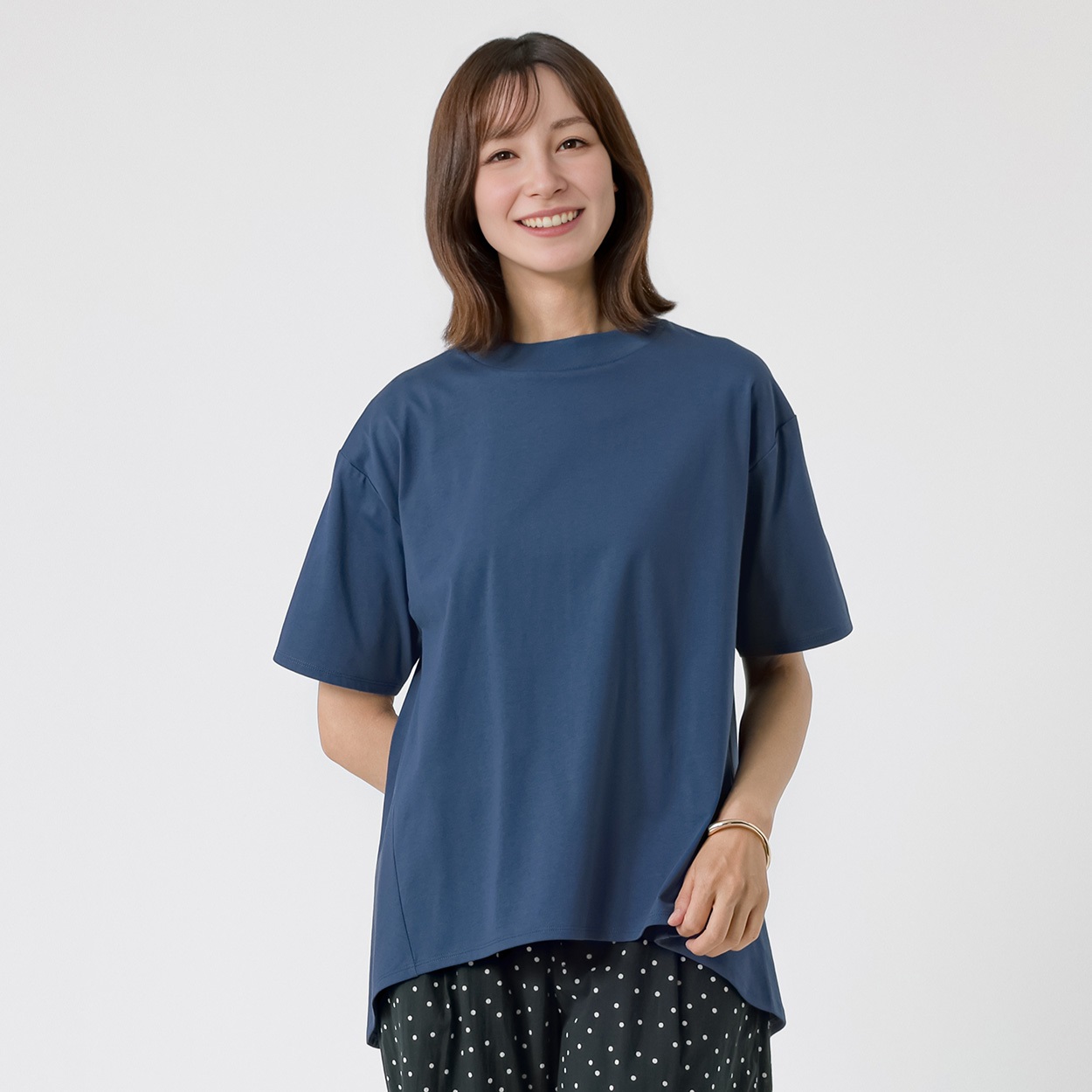 TVC(ティーヴィシー) シルキーコットンひんやりUV対策モックネック半袖T レディス(アオ-XL)