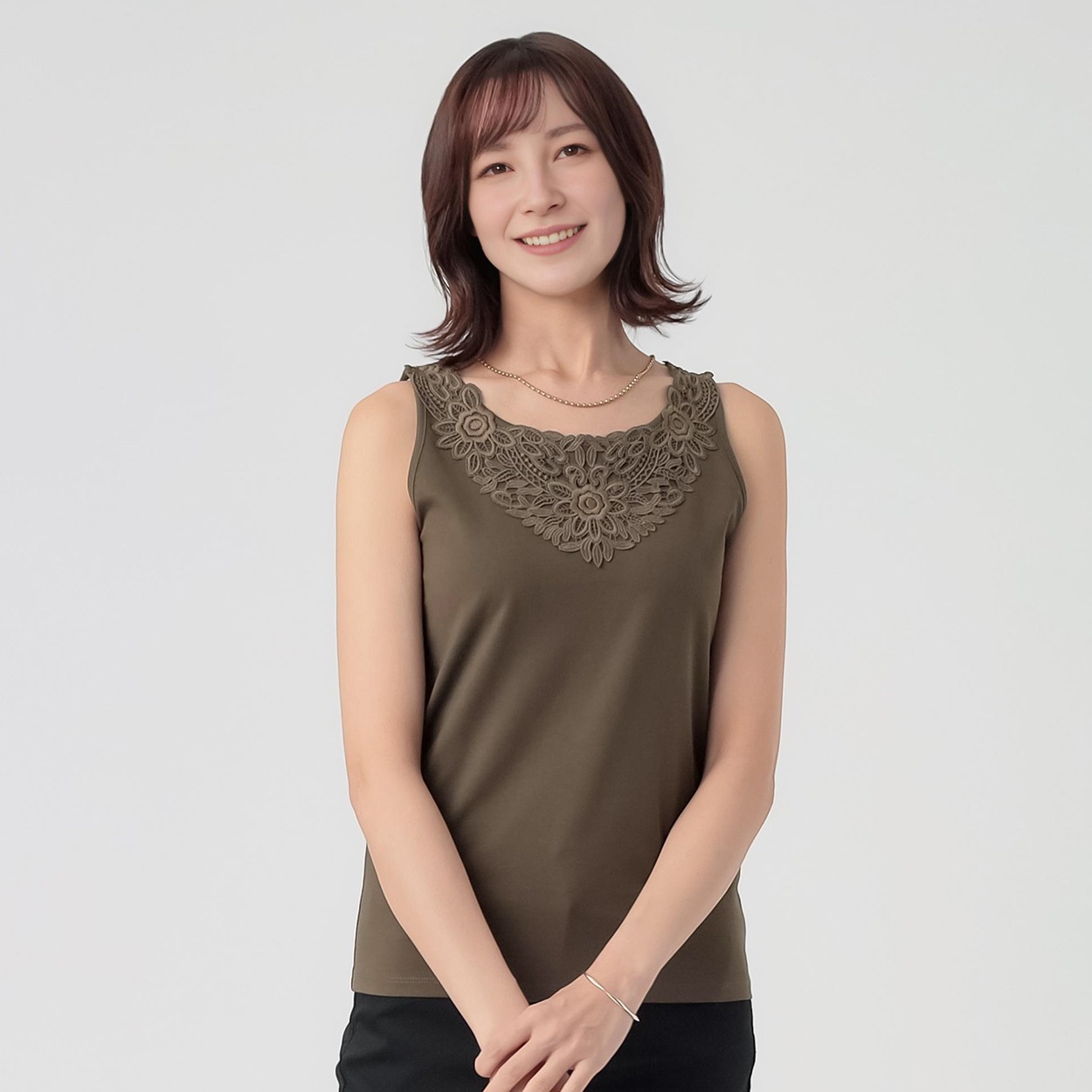 TVC(ティーヴィシー) ピースフィットクール 遮熱・UV対策 ひんやりサラサラレースタンクトップ レディス(チャ-XL)