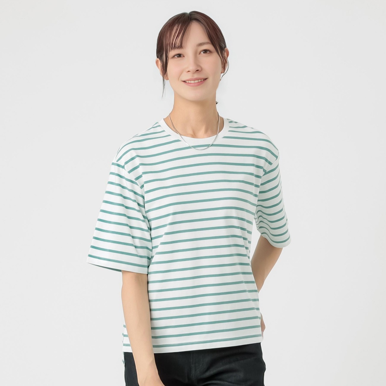 TVC(ティーヴィシー) ピースフィットクール 遮熱・UV対策 ひんやりサラサラ５分袖Tシャツ（ボーダー） レディス(Ａミドリ-M)