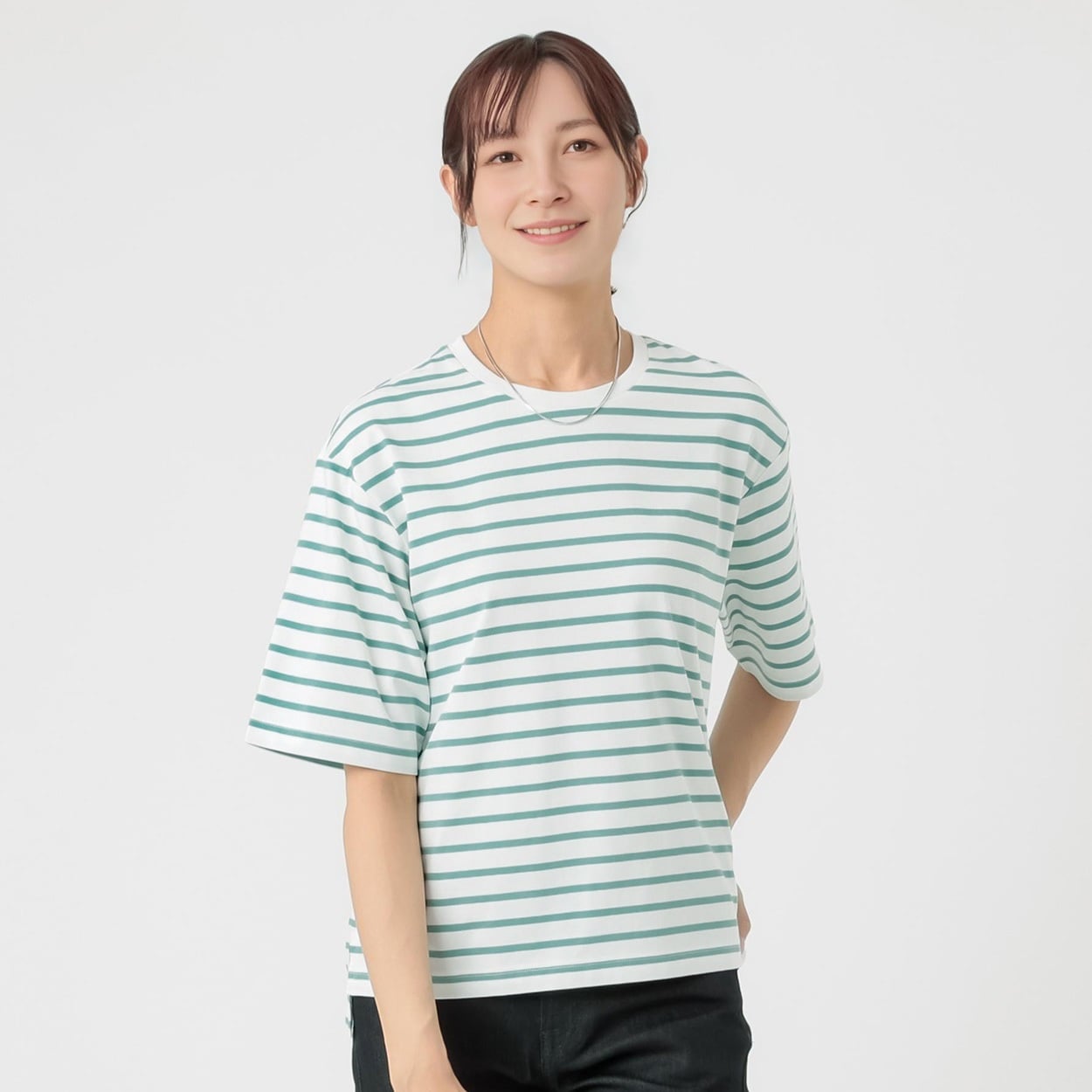 TVC(ティーヴィシー) ピースフィットクール 遮熱・UV対策 ひんやりサラサラ５分袖Tシャツ（ボーダー） レディス(Ａミドリ-L)