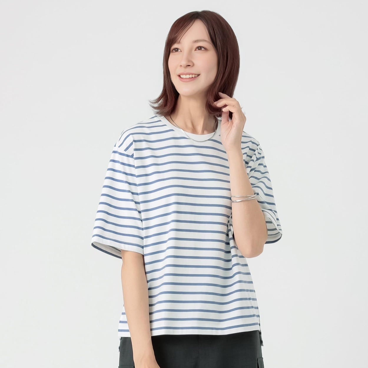 TVC(ティーヴィシー) ピースフィットクール 遮熱・UV対策 ひんやりサラサラ５分袖Tシャツ（ボーダー） レディス(Ａアオ-M)