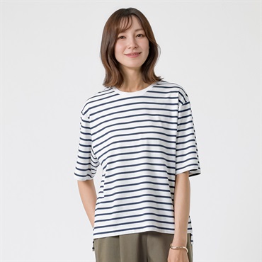 TVC(ティーヴィシー) ピースフィットクール 遮熱・UV対策 ひんやりサラサラ５分袖Tシャツ（ボーダー） レディス(Ａコイアオ-S)