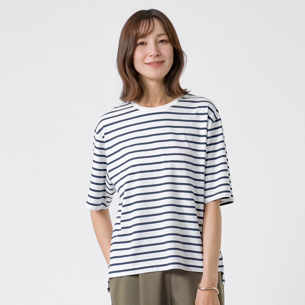 TVC(ティーヴィシー) ピースフィットクール 遮熱・UV対策 ひんやりサラサラ５分袖Tシャツ（ボーダー） レディス(Ａコイアオ-L)