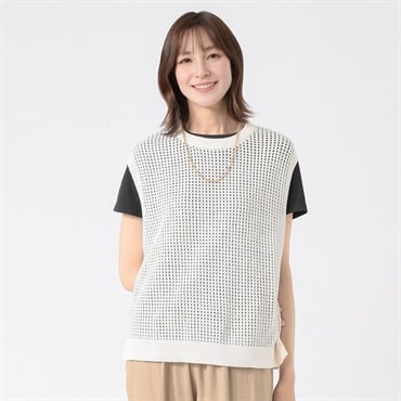 TVC(ティーヴィシー) 洗えるメッシュクルーネックニットベスト レディス(アイボリー-M)
