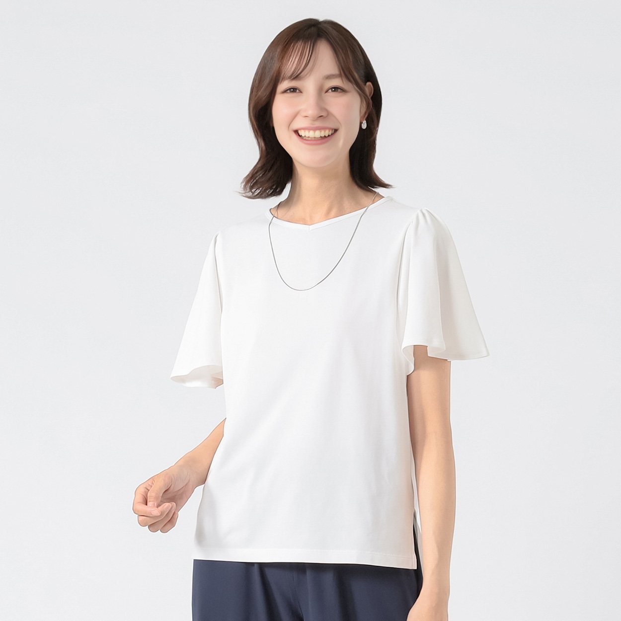 TVC(ティーヴィシー) 汗ジミが目立ちにくいひんやりサラサラフレア袖Tシャツ レディス(シロ-S)