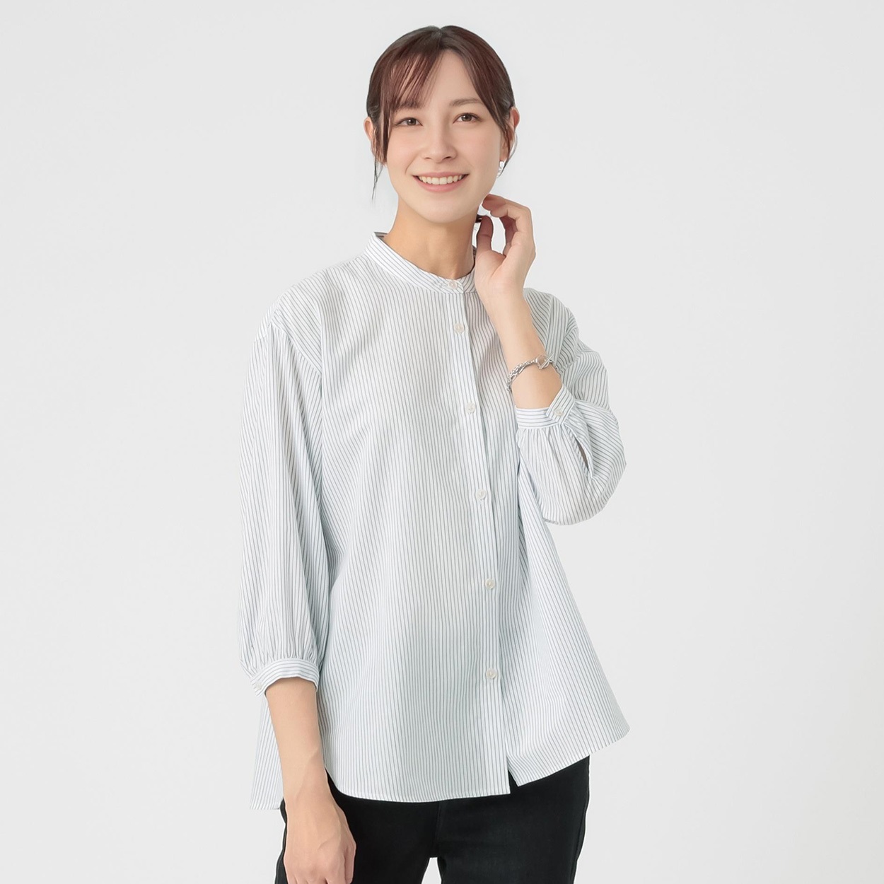 TVC(ティーヴィシー) 【てまラク】綿麻7分袖バンドカラーシャツ レディス(Ａシロ-XL)