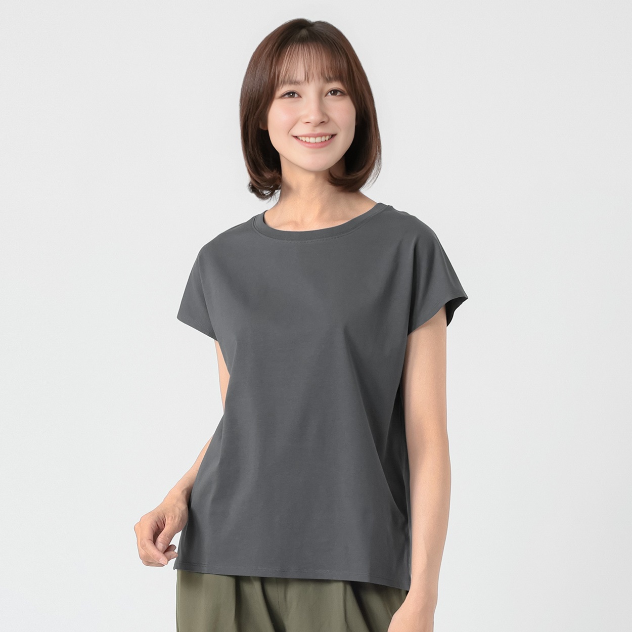TVC(ティーヴィシー) 遮熱・UV対策 ピースフィットクールひんやりサラサラフレンチ袖Tシャツ レディス(チャコ－ルグレ－-S)