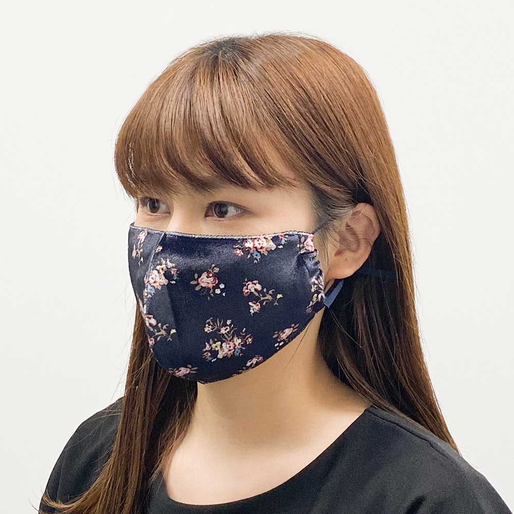 ベロア花柄プリントマスク 1枚入り 洗えるファッションマスク(大人用