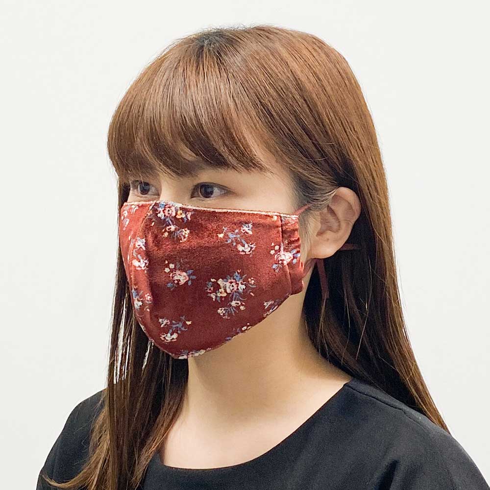 ベロア花柄プリントマスク 1枚入り 洗えるファッションマスク(大人用