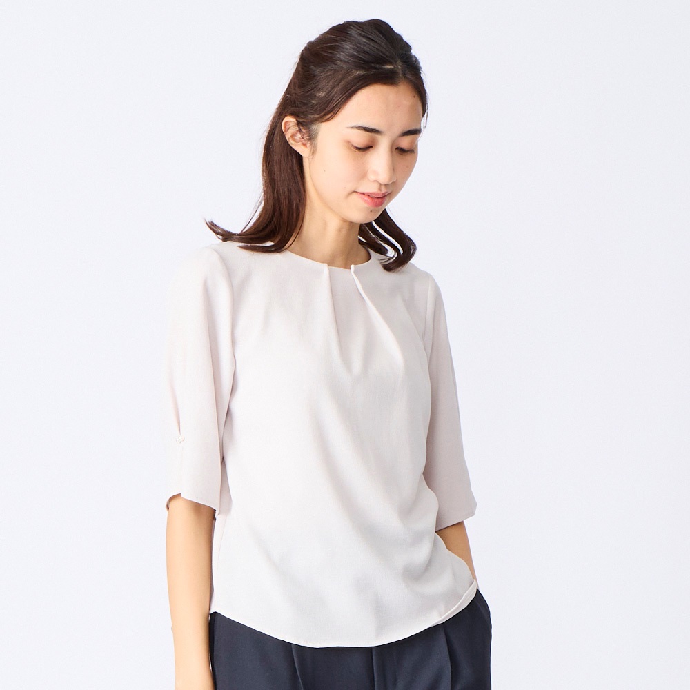 麻調袖タックブラウス 56丈 イージーケア レディス | イオンスタイル  