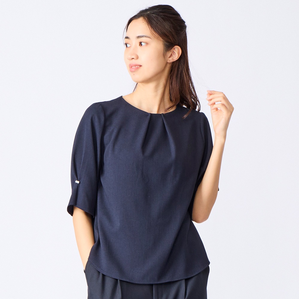 麻調袖タックブラウス 56丈 イージーケア レディス | イオンスタイル  