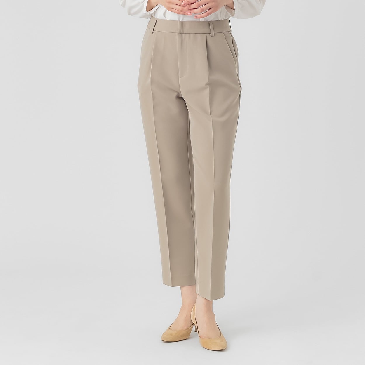 アクティブ２WAYストレッチ タックテーパードパンツ レディス ESPRITMUR (エスプリミュール) 255ES223SW(グレージュ-XL)