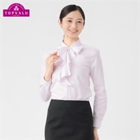 トップバリュ(TOPVALU) 形態安定・抗菌防臭 取りはずせるリボン付長袖シャツ レディス TV1071A01C5R(ウスアカ-7ｺﾞｳ)