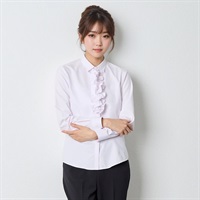 トップバリュ(TOPVALU) 形態安定・抗菌防臭 取りはずせるフリル付長袖シャツ レディス TV1071B02C5R(ウスアカ-7ｺﾞｳ)