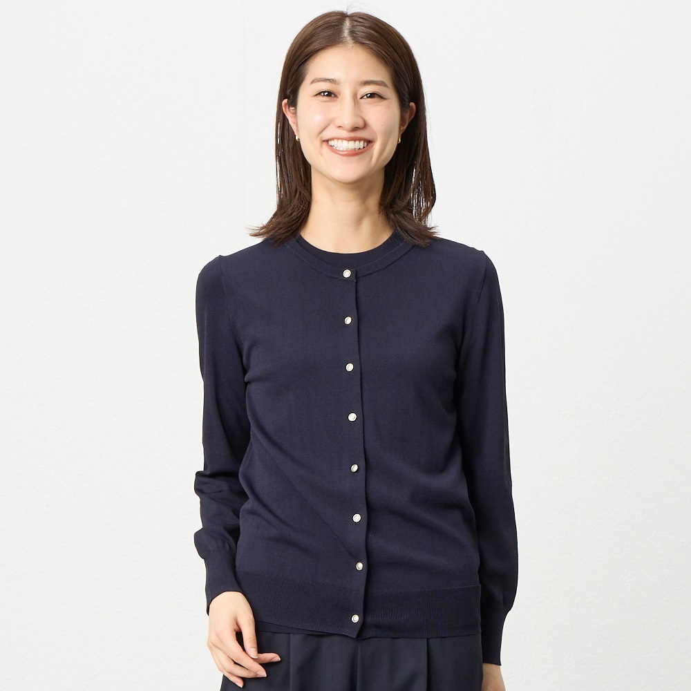 美品★45R ギマニット クルーネック カーディガン ゴールド釦 クルーネックカーディガン レディス EMMA JAMES