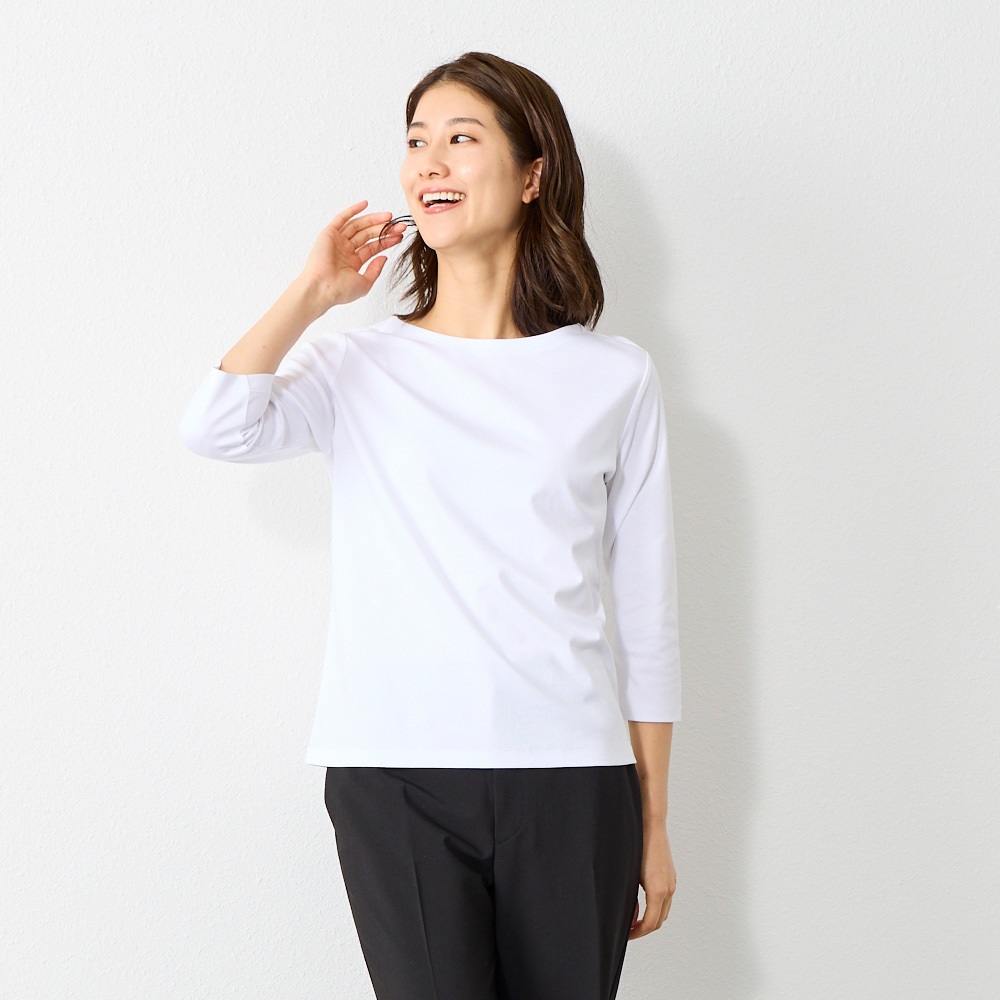 ボートネック7分袖カットソー レディス ESPRITMUR (エスプリミュール) 255ES474CT(シロ-XL)