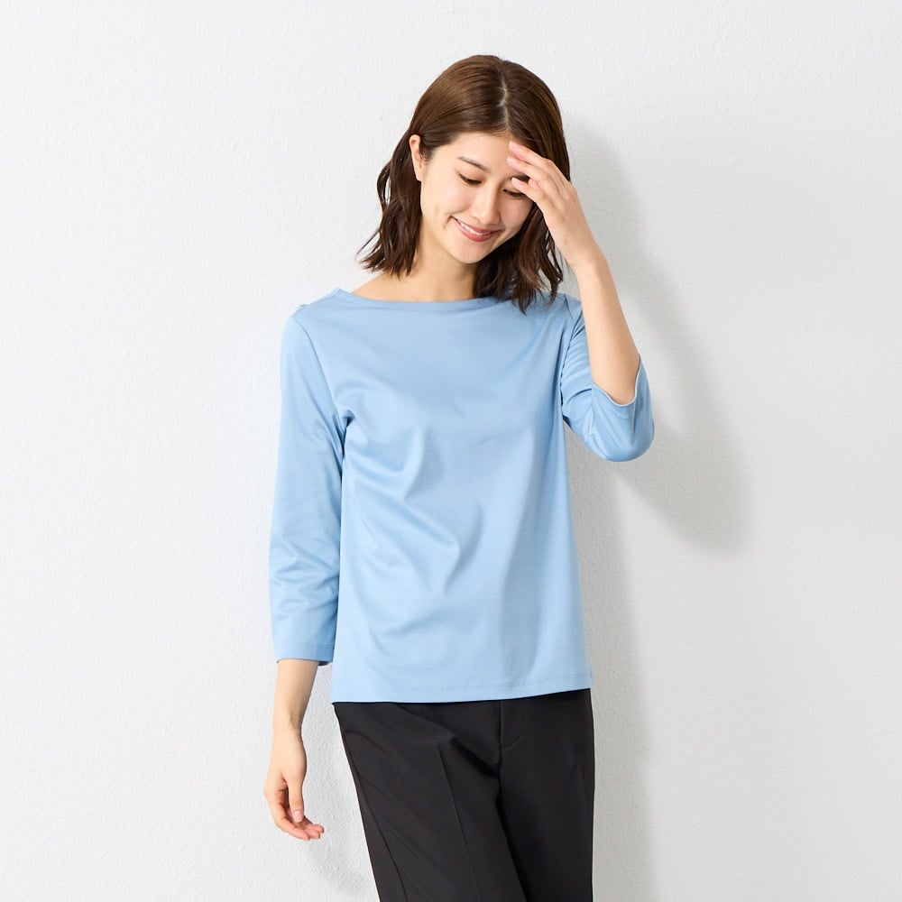 ボートネック7分袖カットソー レディス ESPRITMUR (エスプリミュール) 255ES474CT(ウスアオ-XL)