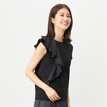 EMMA JAMES (エマジェイムス) アシメトリーフリル付プルオーバー レディス(クロ-XL)