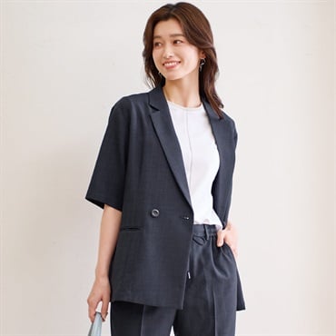 麻調コンフォート 半袖ダブルブレストジャケット レディス ESPRITMUR (エスプリミュール)