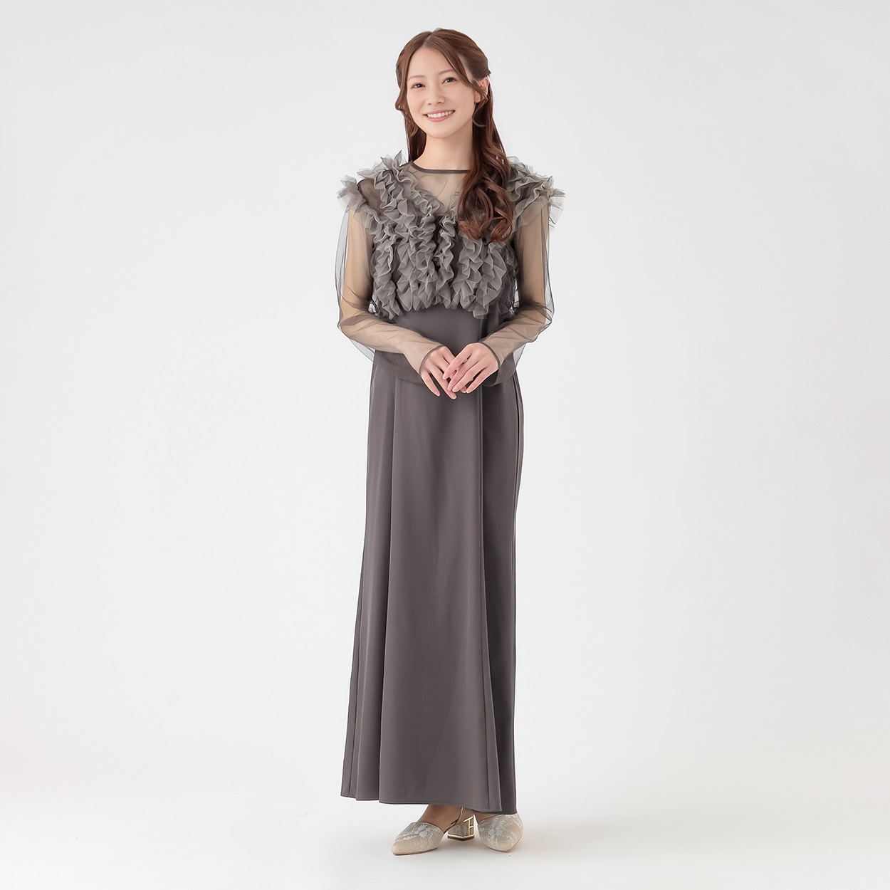 Bo・Dre(ボ・ドレ) チュールレースフリルベスト付3点セットドレス レディス 255BD052AS(チャ-M)