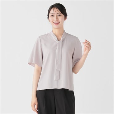 配色パイピングボウタイ 半袖ブラウス レディス ESPRITMUR (エスプリミュール)(ウスムラサキ-XL)