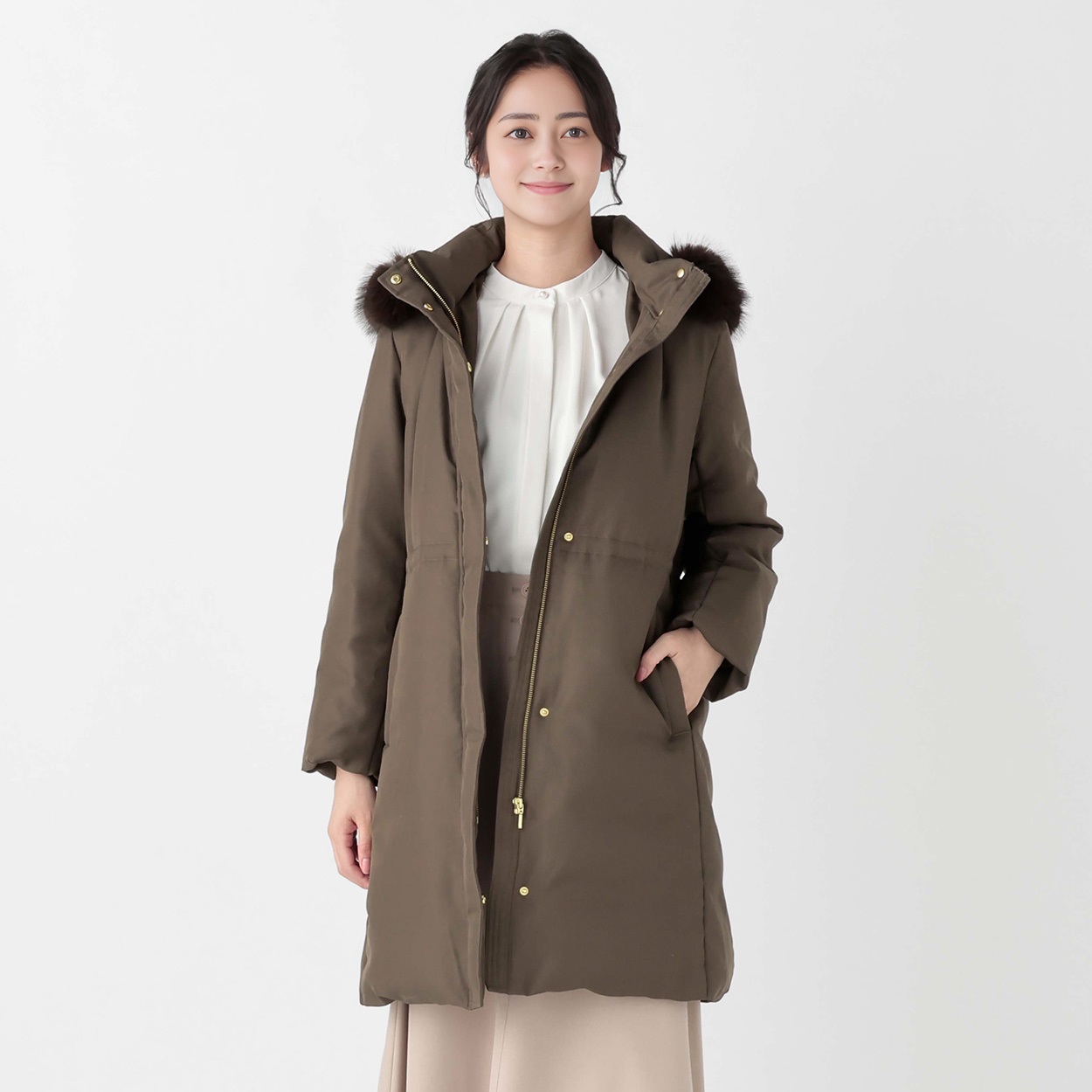 綾ウールライク ダウンコート レディス Purelast(ピュアラスト