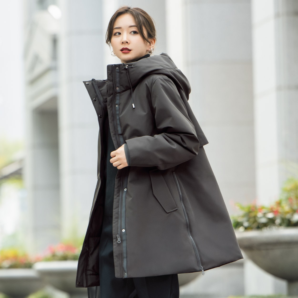 サイドZIP キルト切替中綿コート レディス Purelast(ピュアラスト