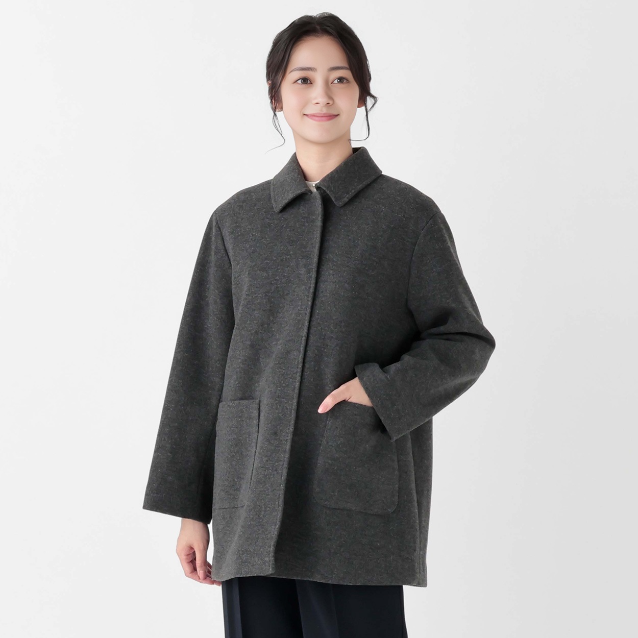 ウールライク ショール衿ハーフ丈コート レディス Purelast(ピュア