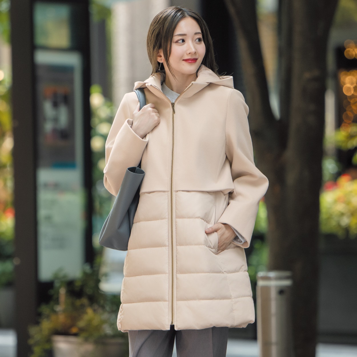 異素材切替 中綿コート レディス Purelast(ピュアラスト) 257PL363CT