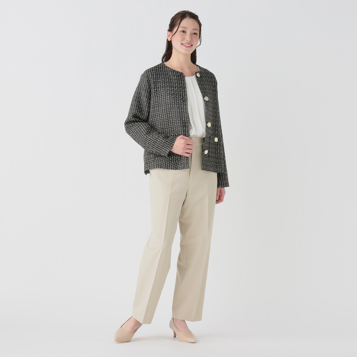 ツイードジャケットパンツ3点スーツ レディス Purelast(ピュアラスト