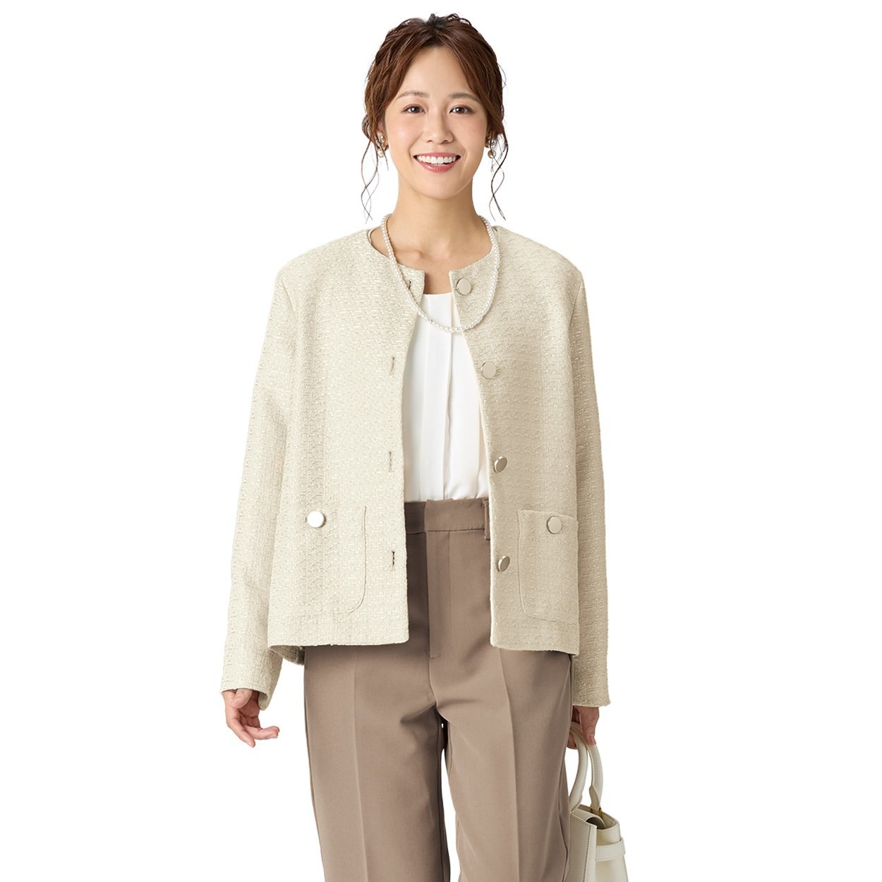 ツイードジャケットパンツ3点スーツ レディス Purelast(ピュアラスト