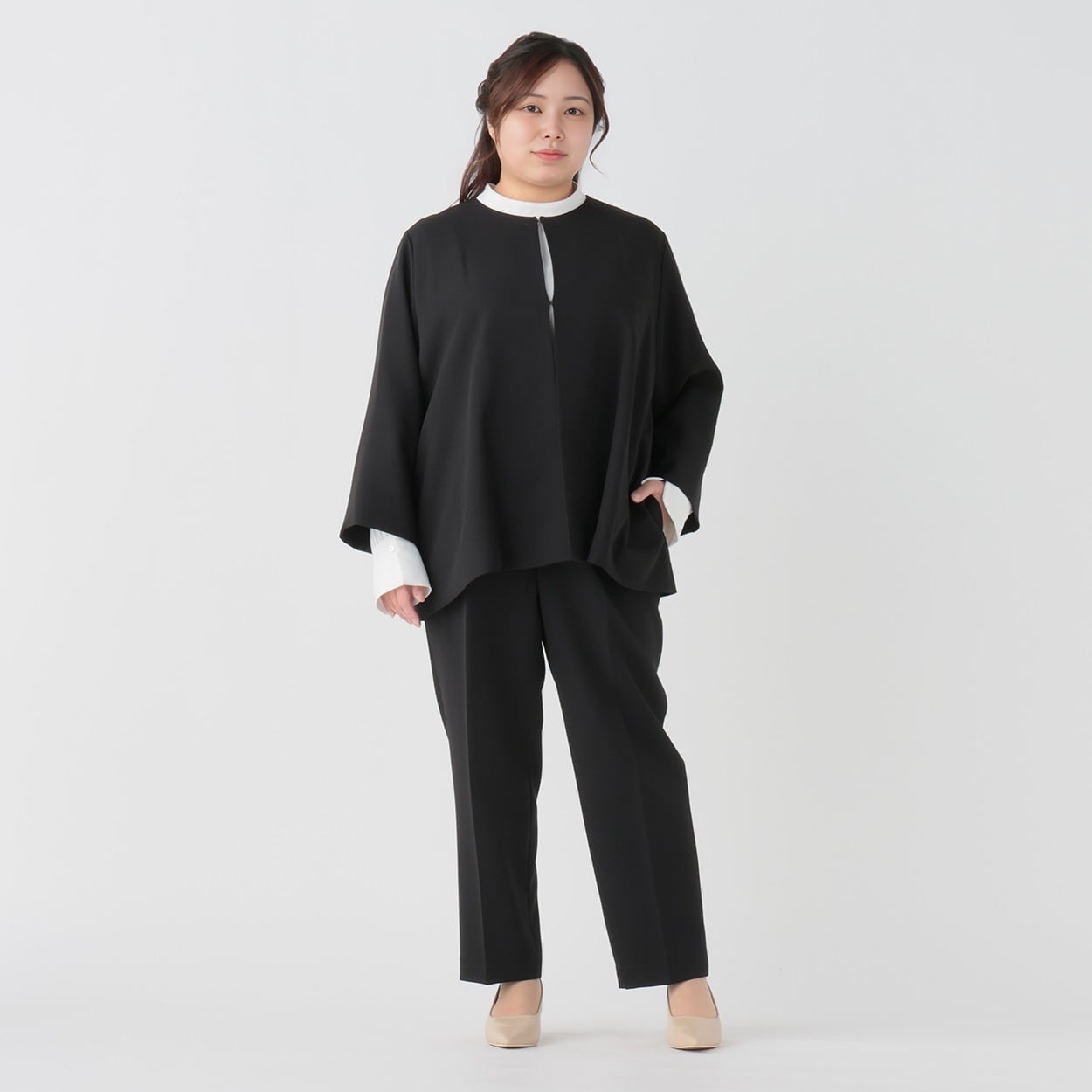 大きいサイズ マント風ジャケット3点セットスーツ レディス Purelast
