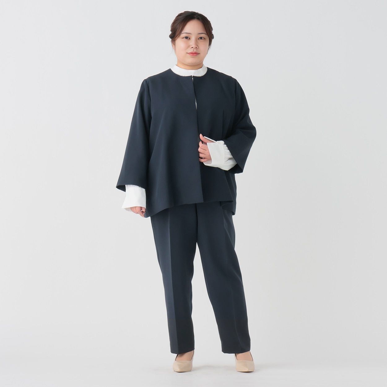 マント風ジャケットスーツ　Ｌ　purelast 大きいサイズ マント風ジャケット3点セットスーツ レディス Purelast