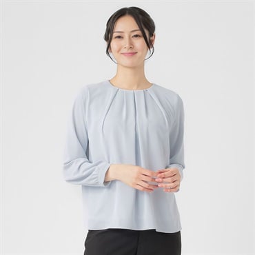 裏地付きタックブラウス レディス ESPRITMUR(エスプリミュール) 265ES111CT(ウスアオ-M)
