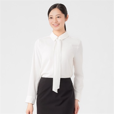取りはずせるボウタイパール調釦 ブラウス レディス Purelast(ピュアラスト) 266PL002CT(シロ-M)