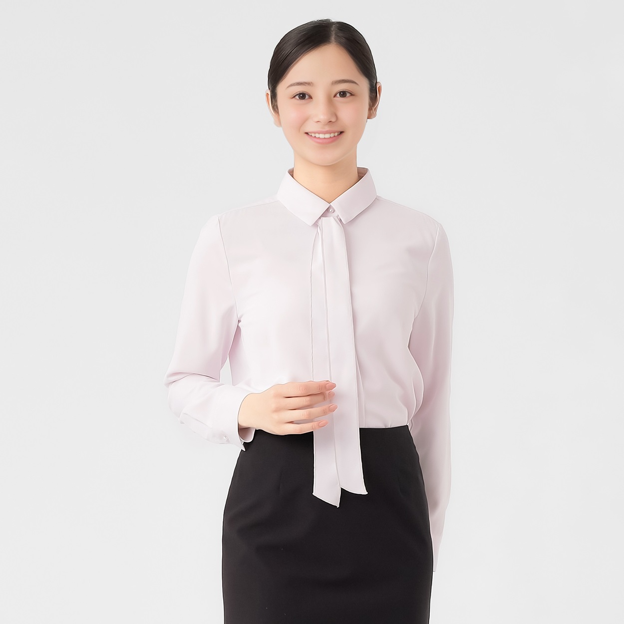 取りはずせるボウタイパール調釦 ブラウス レディス Purelast(ピュア