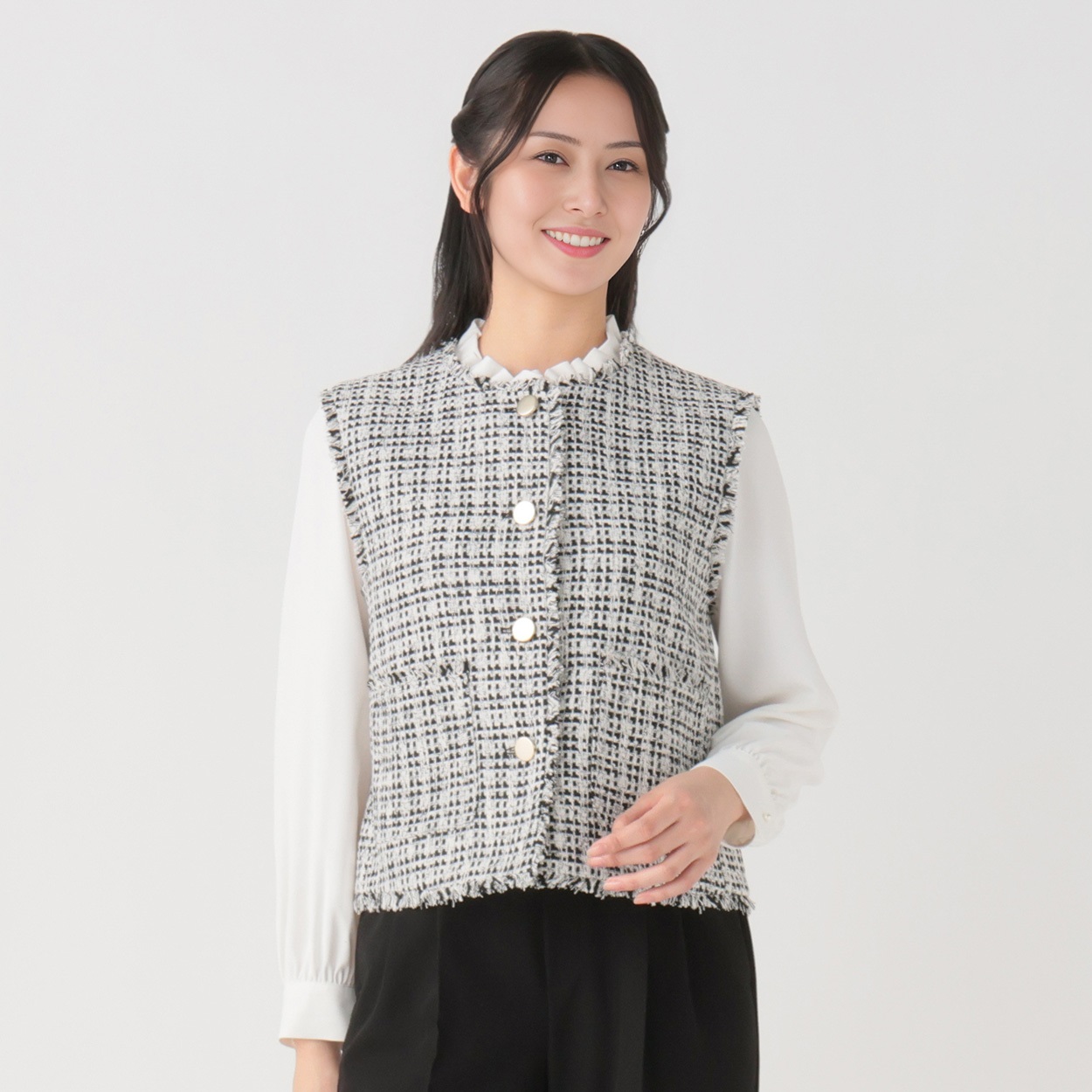 ラスト1点☆即購入可能です☆ツイードジレ　リボンツイード　ベスト tweed リボンツイード ショートジレ レディス Purelast(ピュアラスト