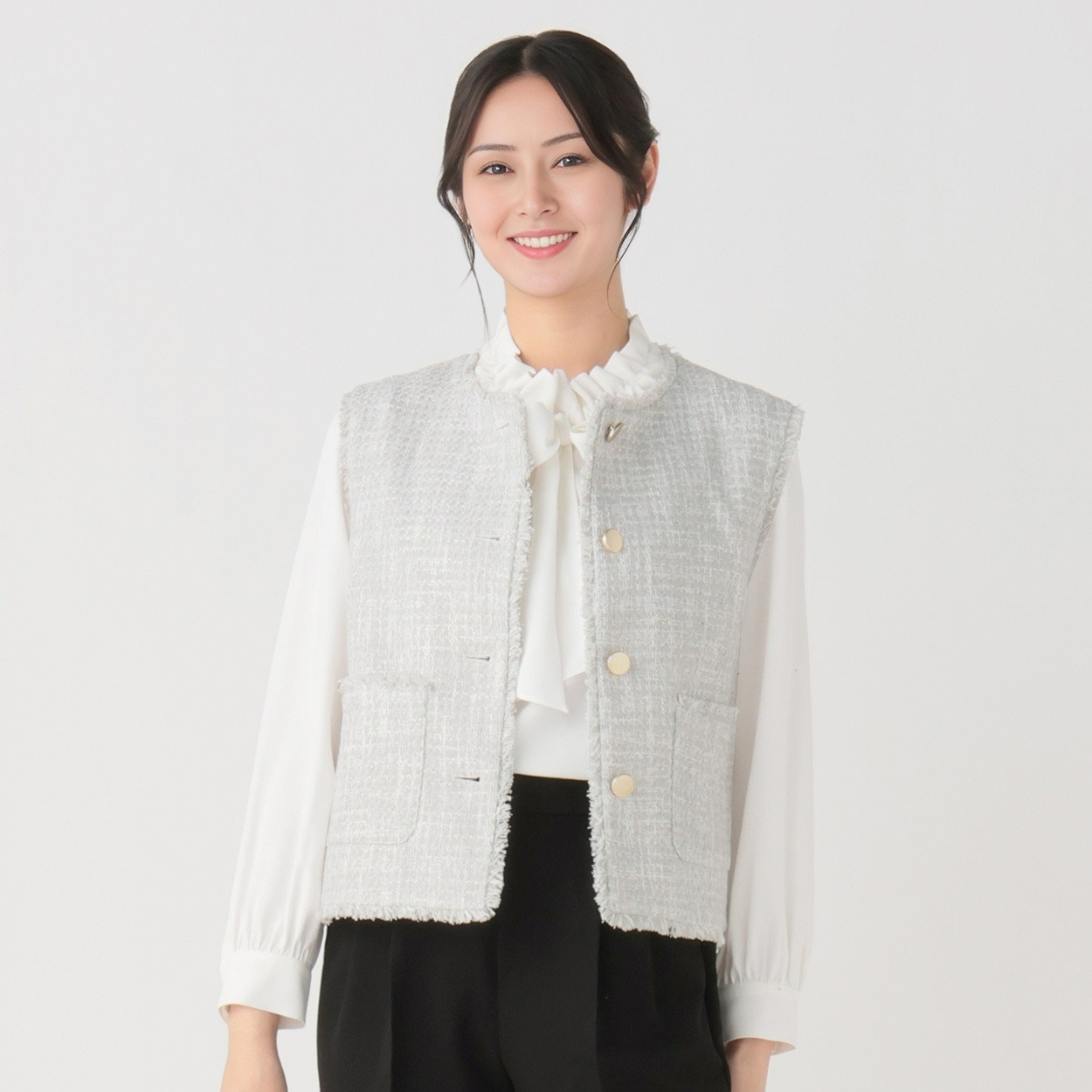 ラスト価格☆即購入可能です☆ツイードジレ　リボンツイード　ベスト tweed リボンツイード ショートジレ レディス Purelast(ピュアラスト