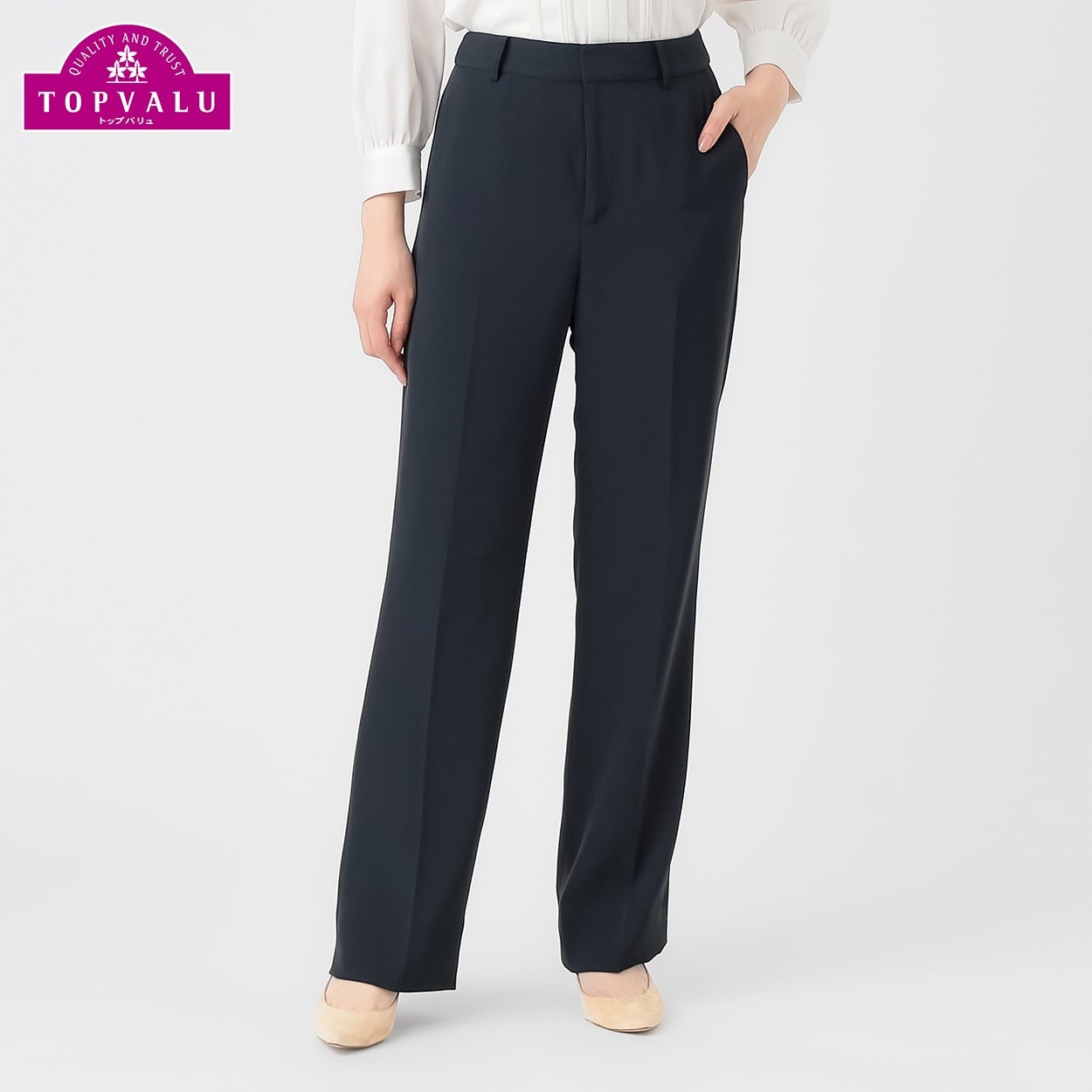 トップバリュ(TOPVALU) ストレッチカルゼ ストレートパンツ レディス