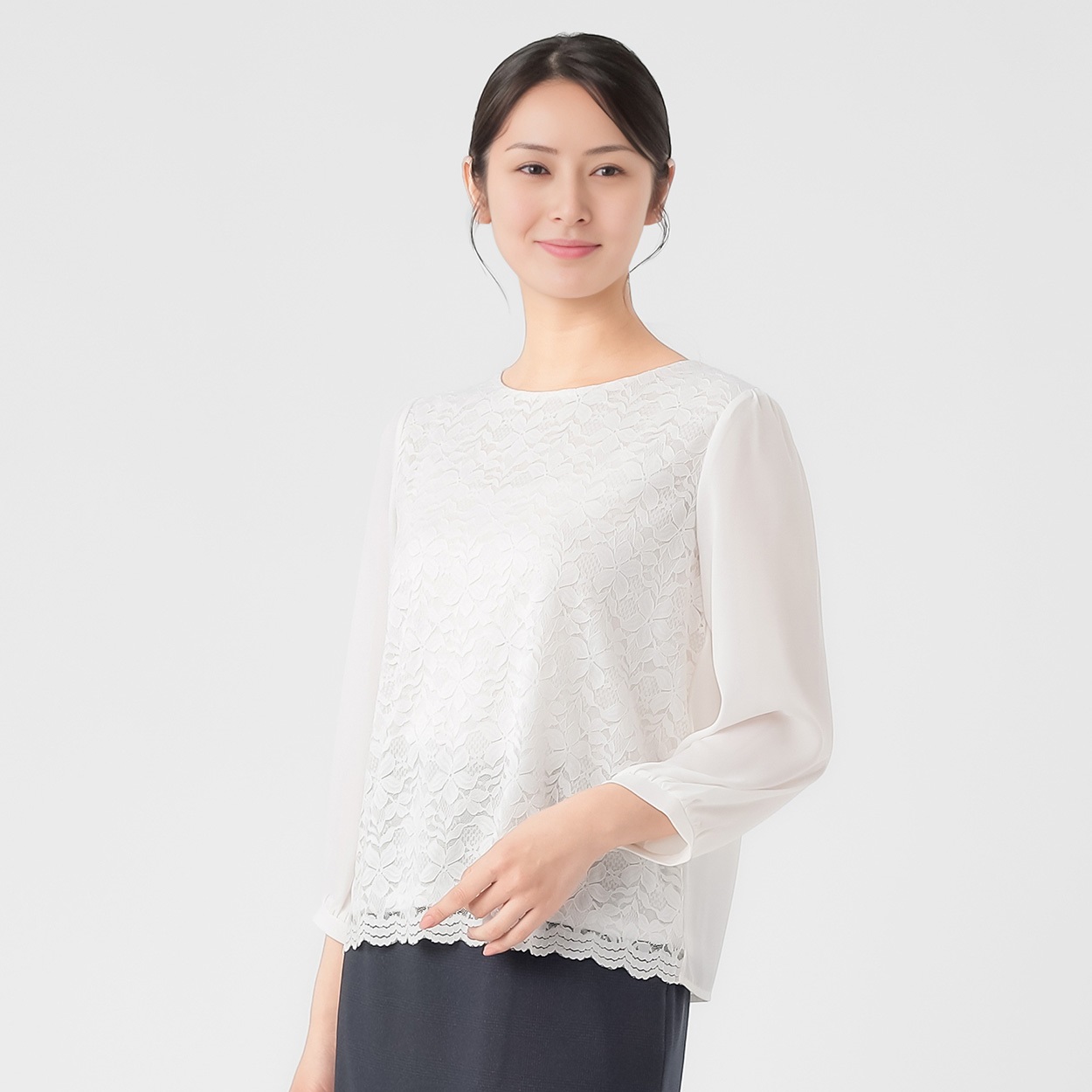 前身頃スカラシップレース ブラウス レディス ESPRITMUR(エスプリミュール) 266ES501MH(シロ-L)