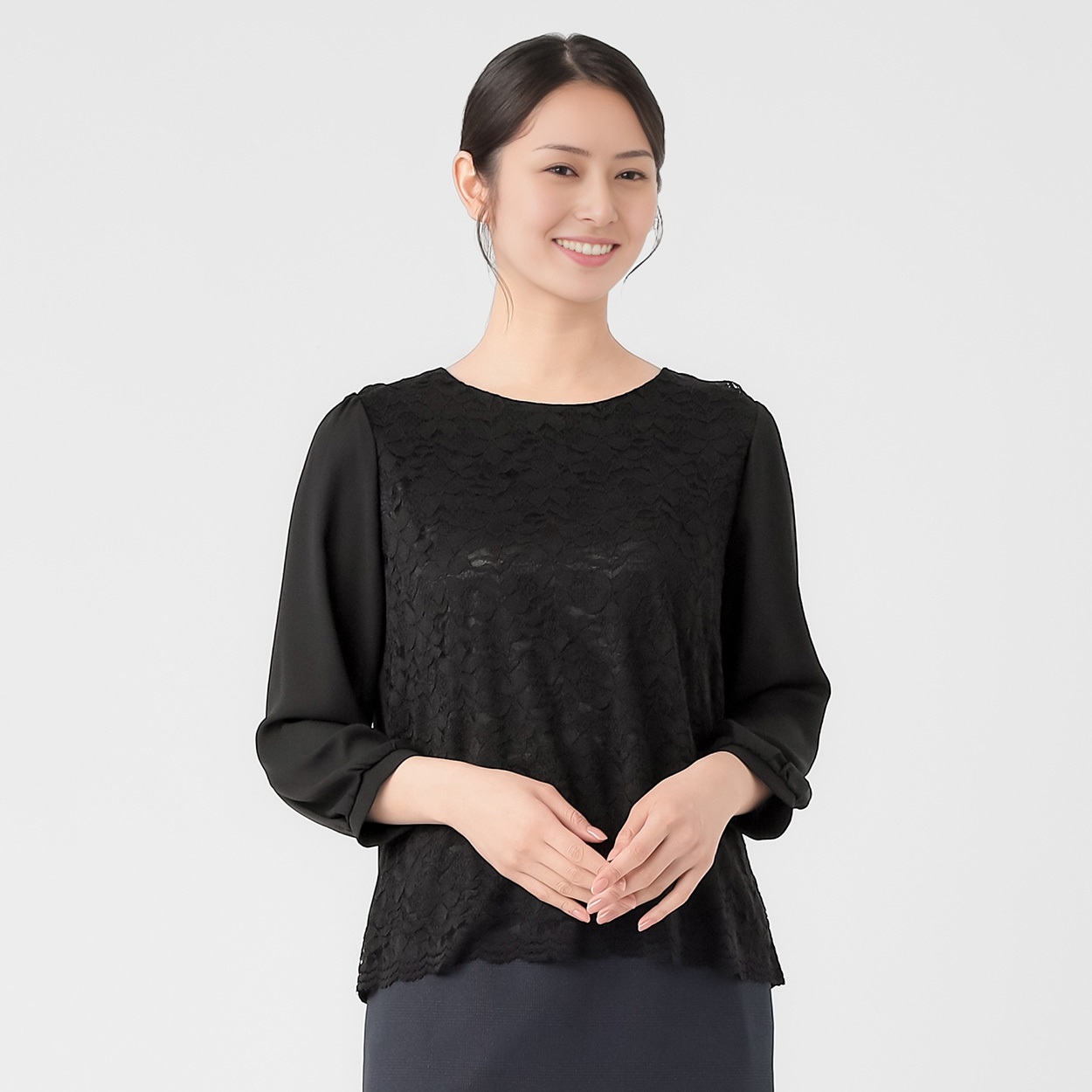 前身頃スカラシップレース ブラウス レディス ESPRITMUR(エスプリミュール) 266ES501MH(クロ-M)