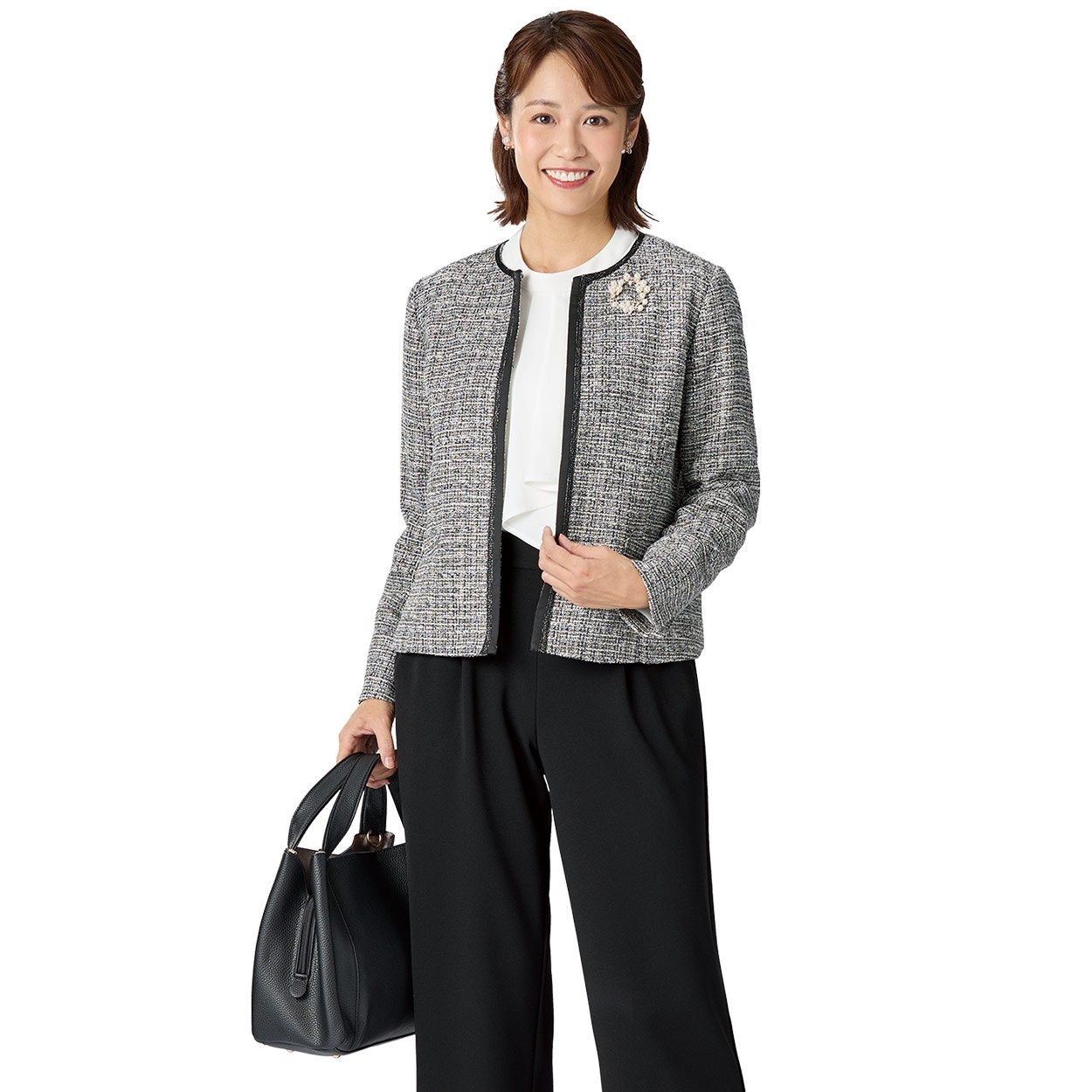 トリミングツイードジャケット パンツ付3点セットスーツ レディス