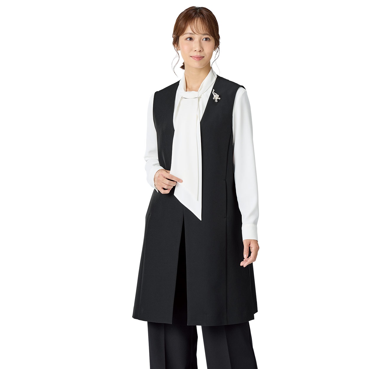 ロングジレ ボウタイブラウス付き3点セットスーツ レディス Purelast