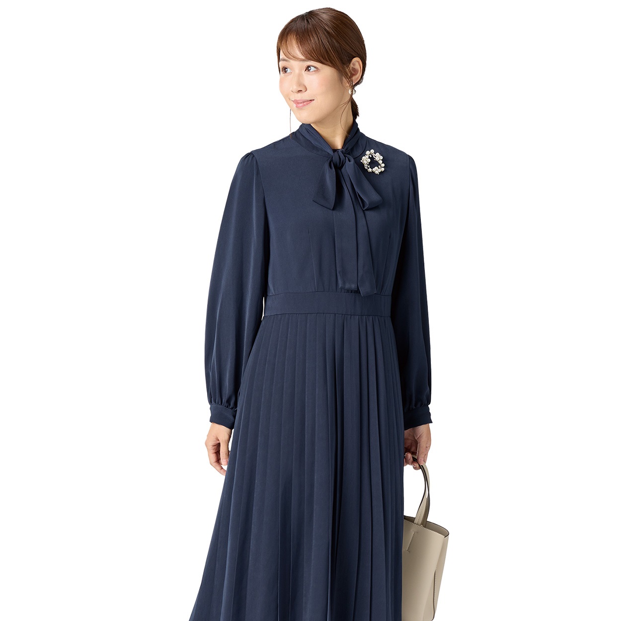 ボウタイ付プリーツスカートワンピース レディス Purelast(ピュア