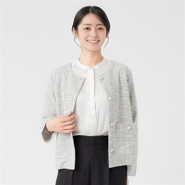 カットツイード ノーカラージャケット レディス EMMA JAMES(エマジェイムス) 266EM504MH(グレー×シロ-M)