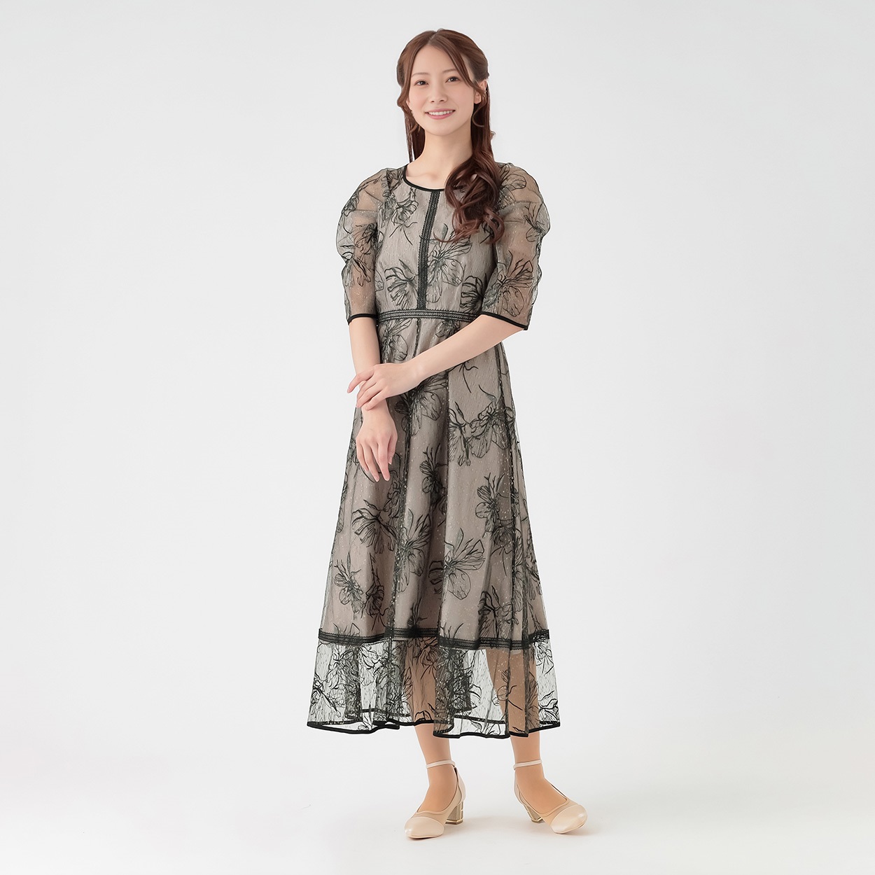 Bo・Dre(ボ・ドレ) 配色花柄レースドレス レディス 255BD160AS(ウスアカ-M)