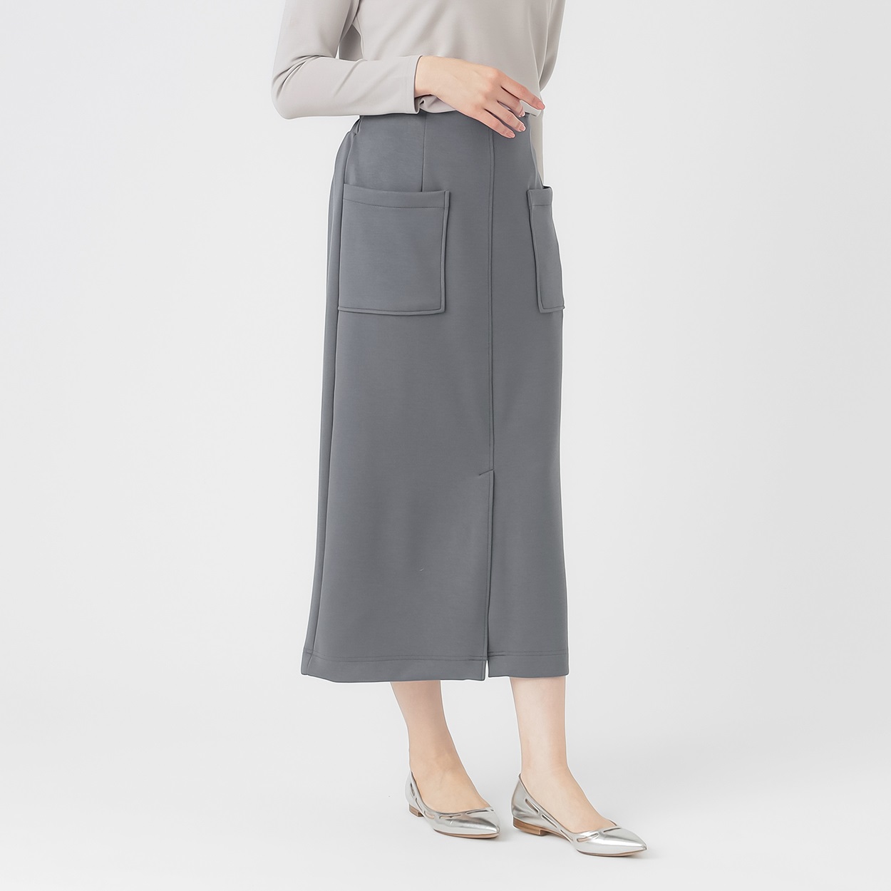 ダンボールニット 前スリットロング丈タイトスカート レディス EMMA