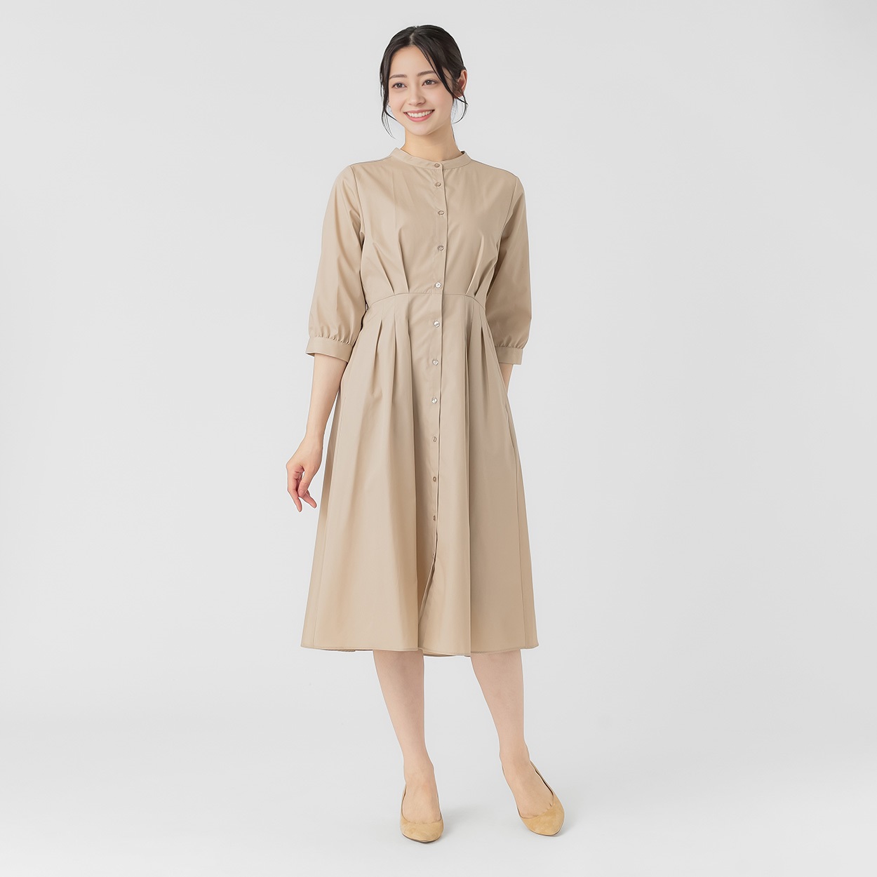 EMMA JAMES(エマジェイムス) ウエストタックワンピース コットン混ブロード レディス 262EMJ046CT(チャ-XL)