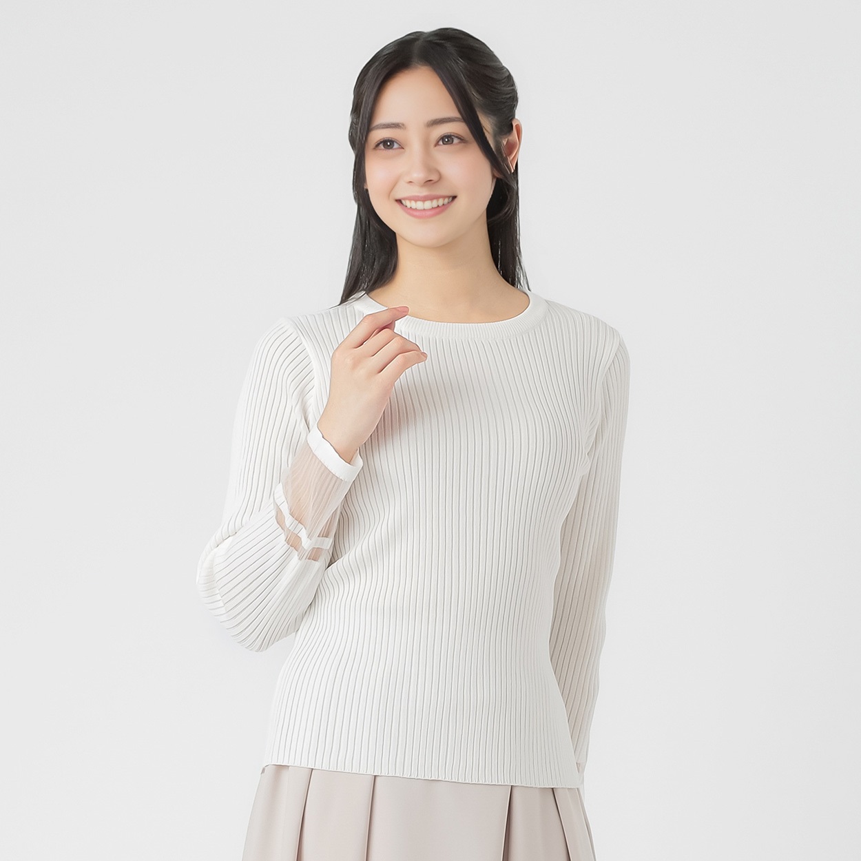 袖口シアー長袖 ニットプルオーバー レディス EMMA JAMES(エマ 