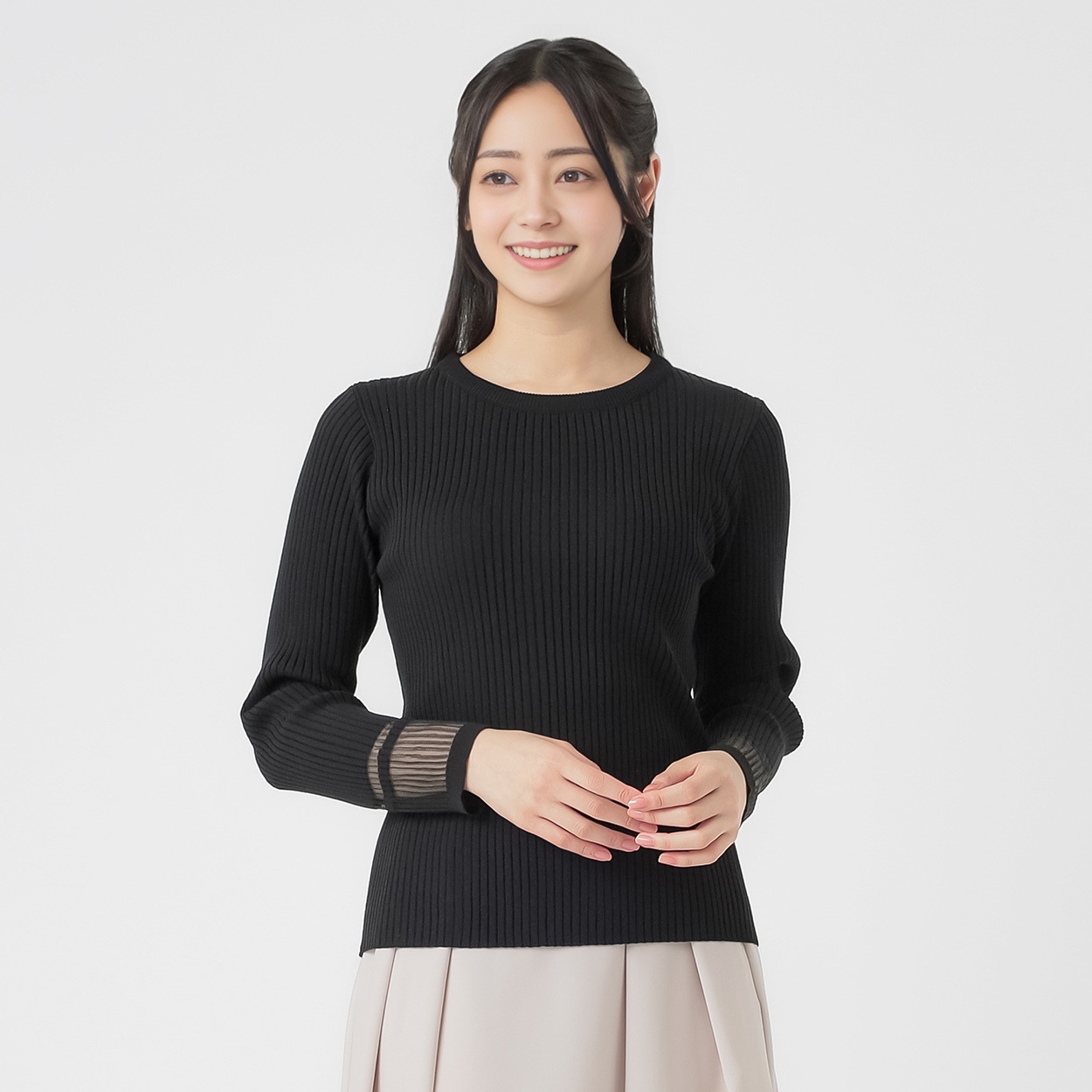 袖口シアー長袖 ニットプルオーバー レディス EMMA JAMES(エマ